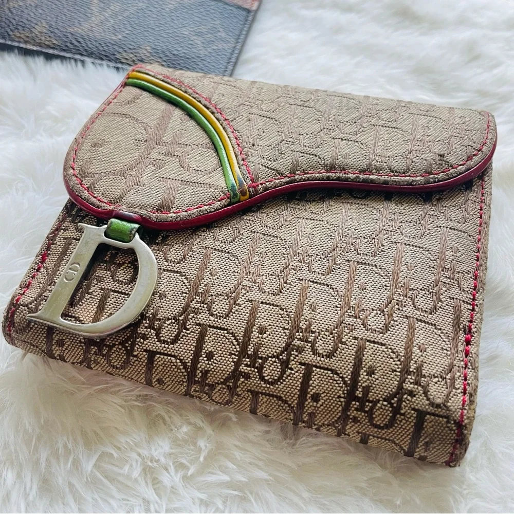 CHRISTIAN DIOR 🤍 Y2K 💙 DIORISSIMO CANVAS RASTA SADDLE WALLET ❤️ RARE 💛